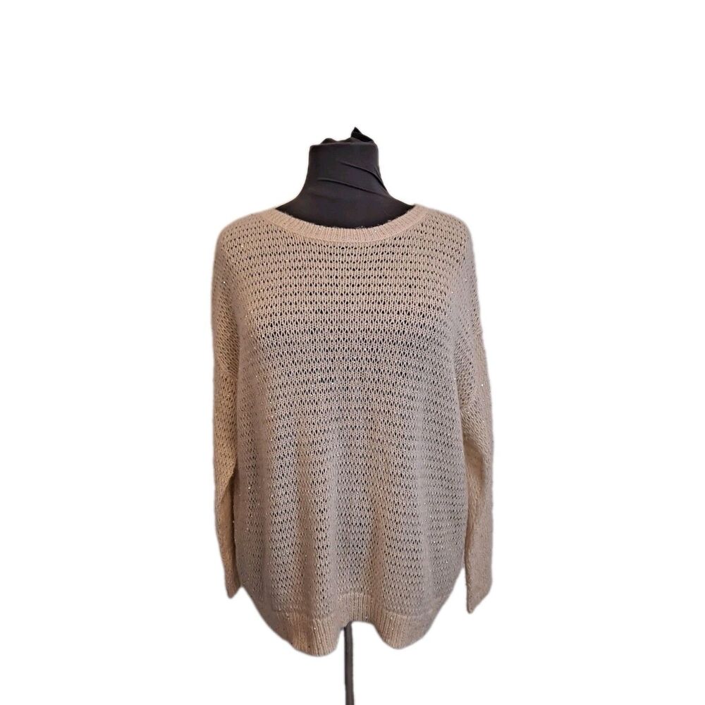 Nordstrom Signature Women's XXL Open Knit Sweater Sequin Cashmere Wool Alpaca